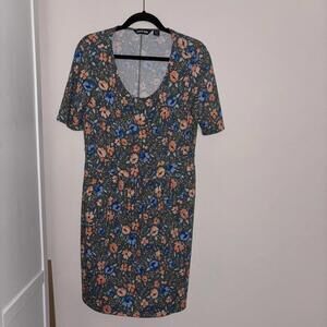 ✅Lands End Green Floral Stretch Casual Shirt Dress